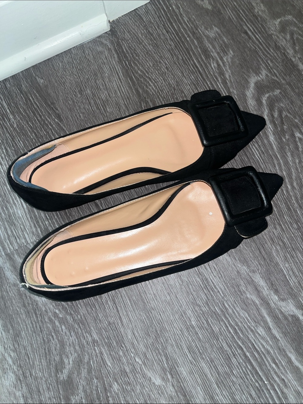Pointed Toe Black Buckle Flats - Women's Elegant Slip-Ons